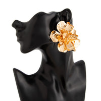 Thumbnail for Abstract Chunky Gold Silver Tone Pleated Flower Earrings