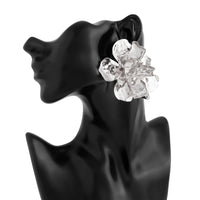 Thumbnail for Abstract Chunky Gold Silver Tone Pleated Flower Earrings