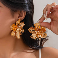 Thumbnail for Abstract Chunky Gold Silver Tone Pleated Flower Earrings
