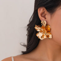 Thumbnail for Abstract Chunky Gold Silver Tone Pleated Flower Earrings