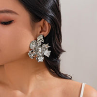 Thumbnail for Abstract Chunky Gold Silver Tone Pleated Flower Earrings