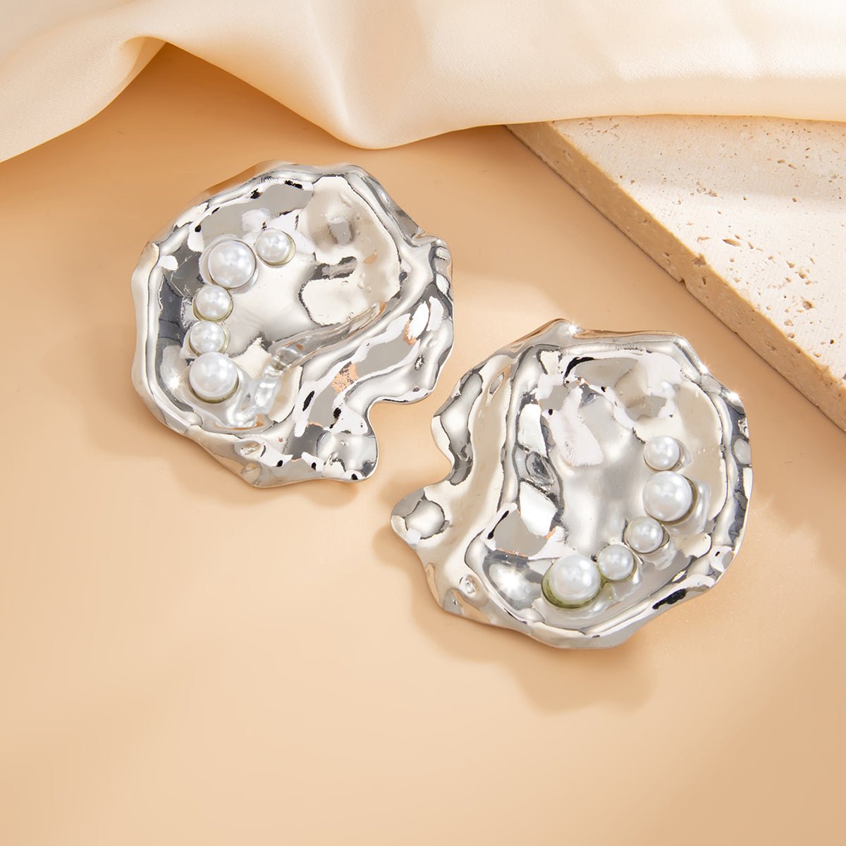 Abstract Chunky Pearl Inlaid Shell Earrings - ArtGalleryZen