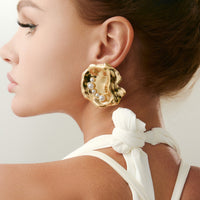 Thumbnail for Abstract Chunky Pearl Inlaid Shell Earrings - ArtGalleryZen