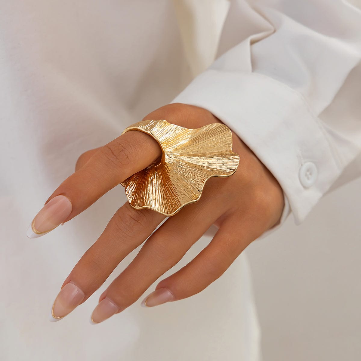 Abstract Chunky Textured Lotus Leaf Ring - ArtGalleryZen