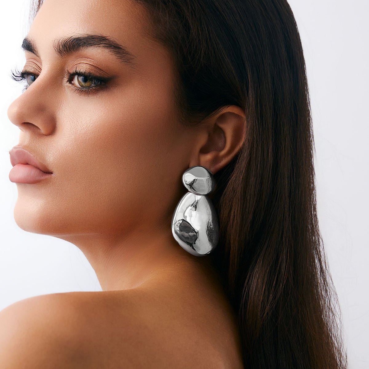 Abstract Glossy Duo Waterdrop Stud Earrings - ArtGalleryZen