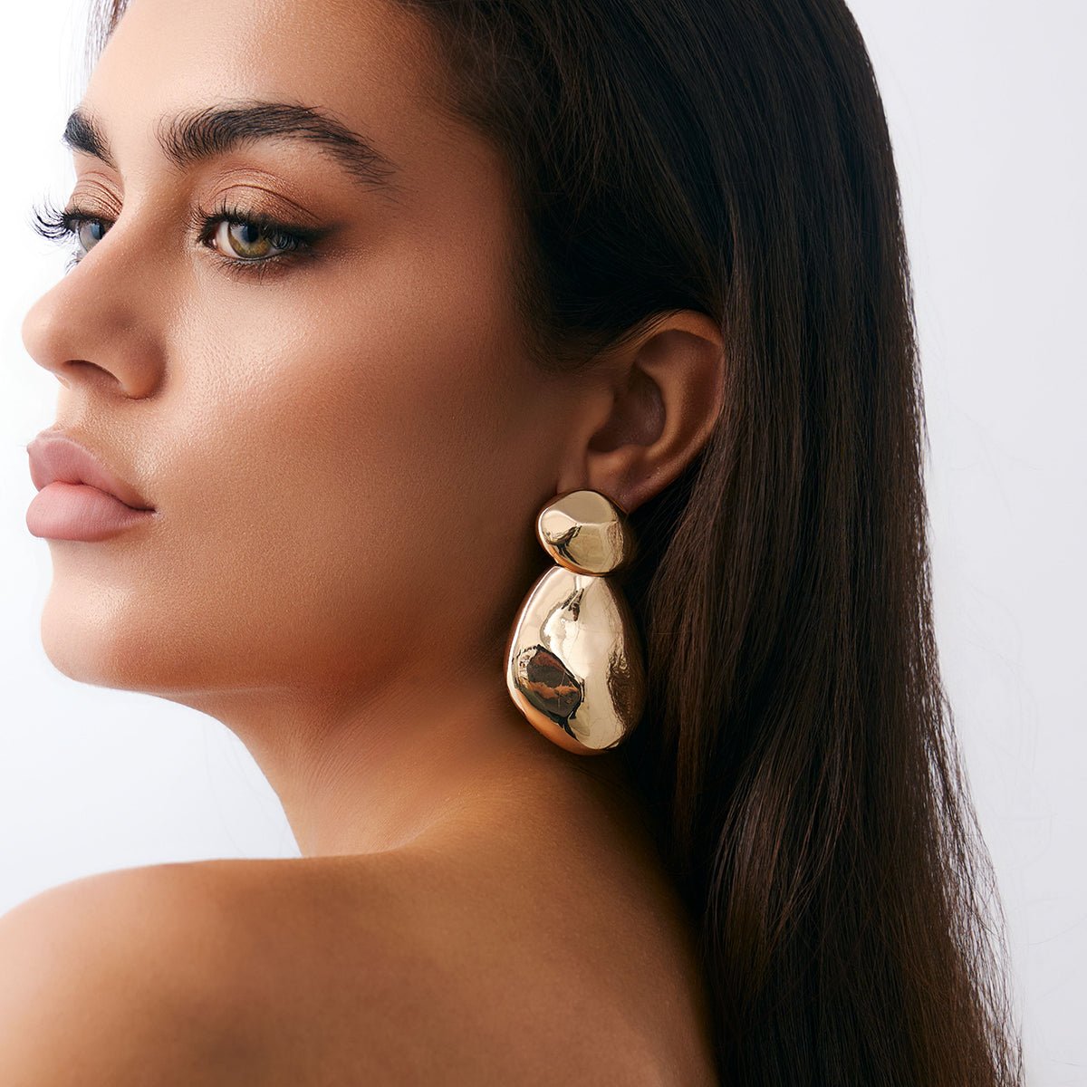 Abstract Glossy Duo Waterdrop Stud Earrings - ArtGalleryZen