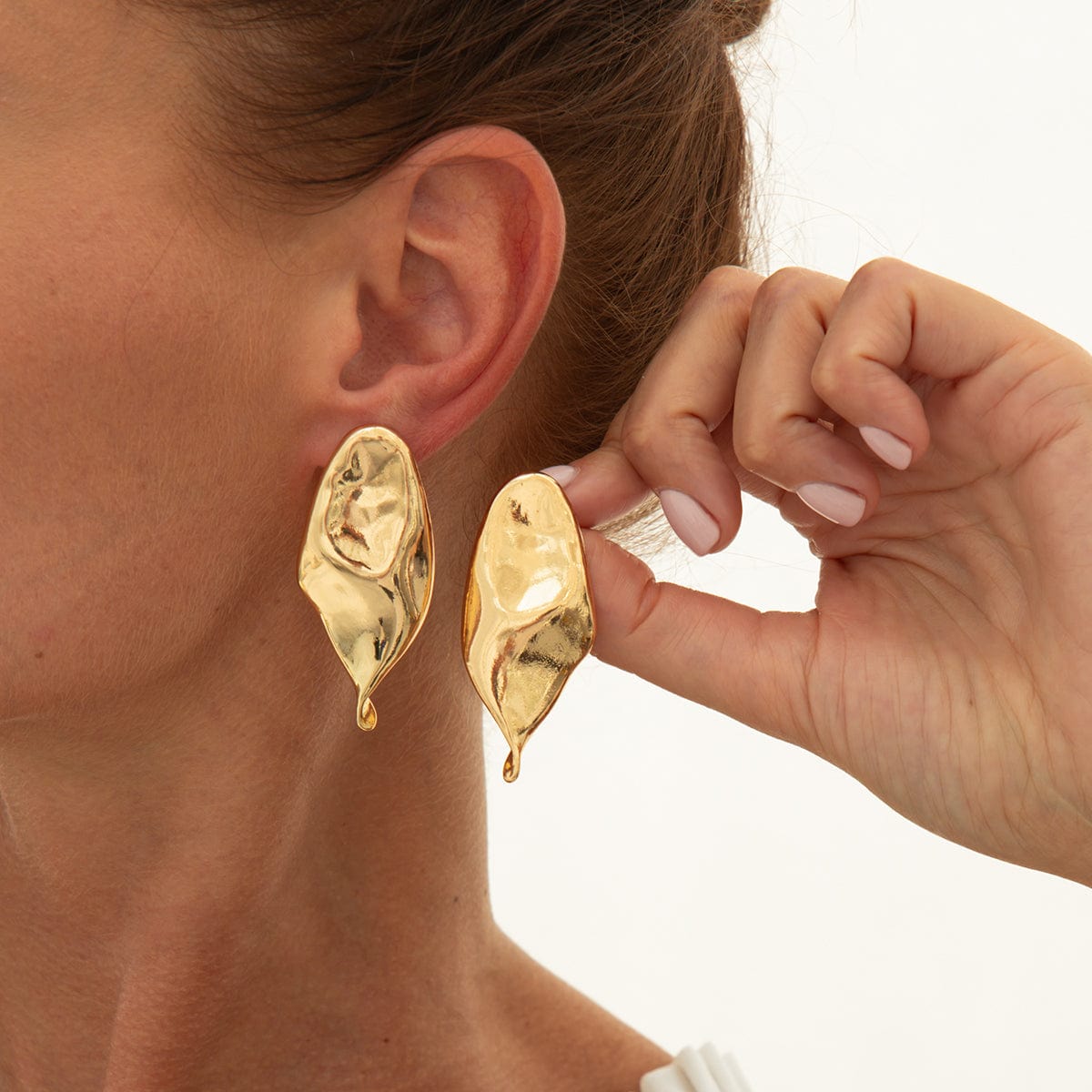 Abstract Gold Silver Plated Glossy Waterdrop Stud Earrings - ArtGalleryZen