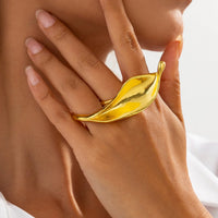 Thumbnail for Abstract Gold Silver Plated Leaf Double Finger Ring