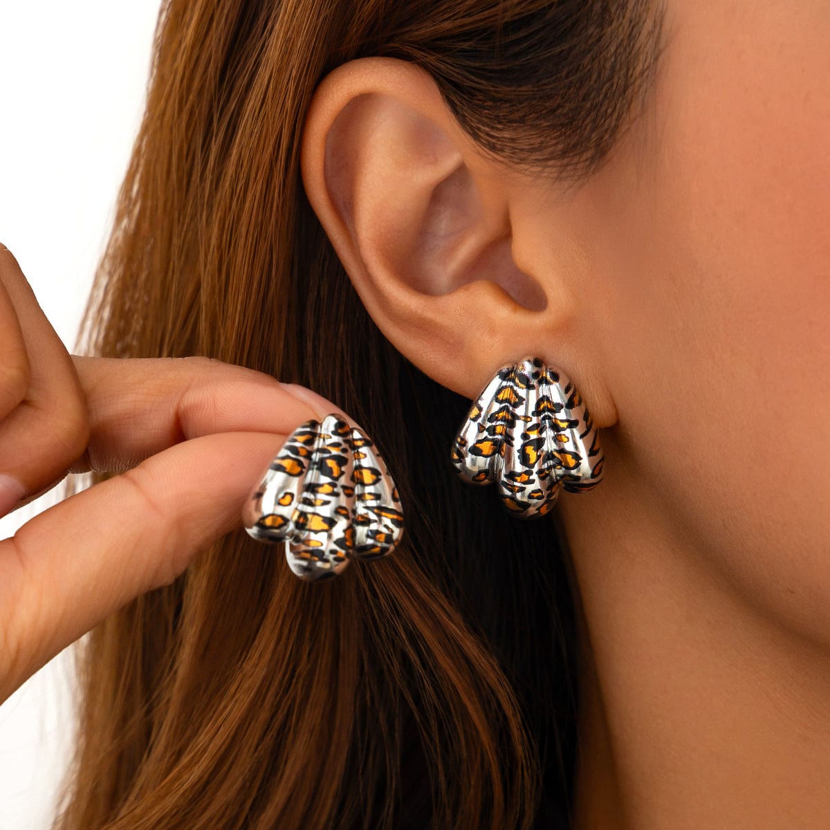 Abstract Gold Silver Plated Leopard Shell Shaped Earrings