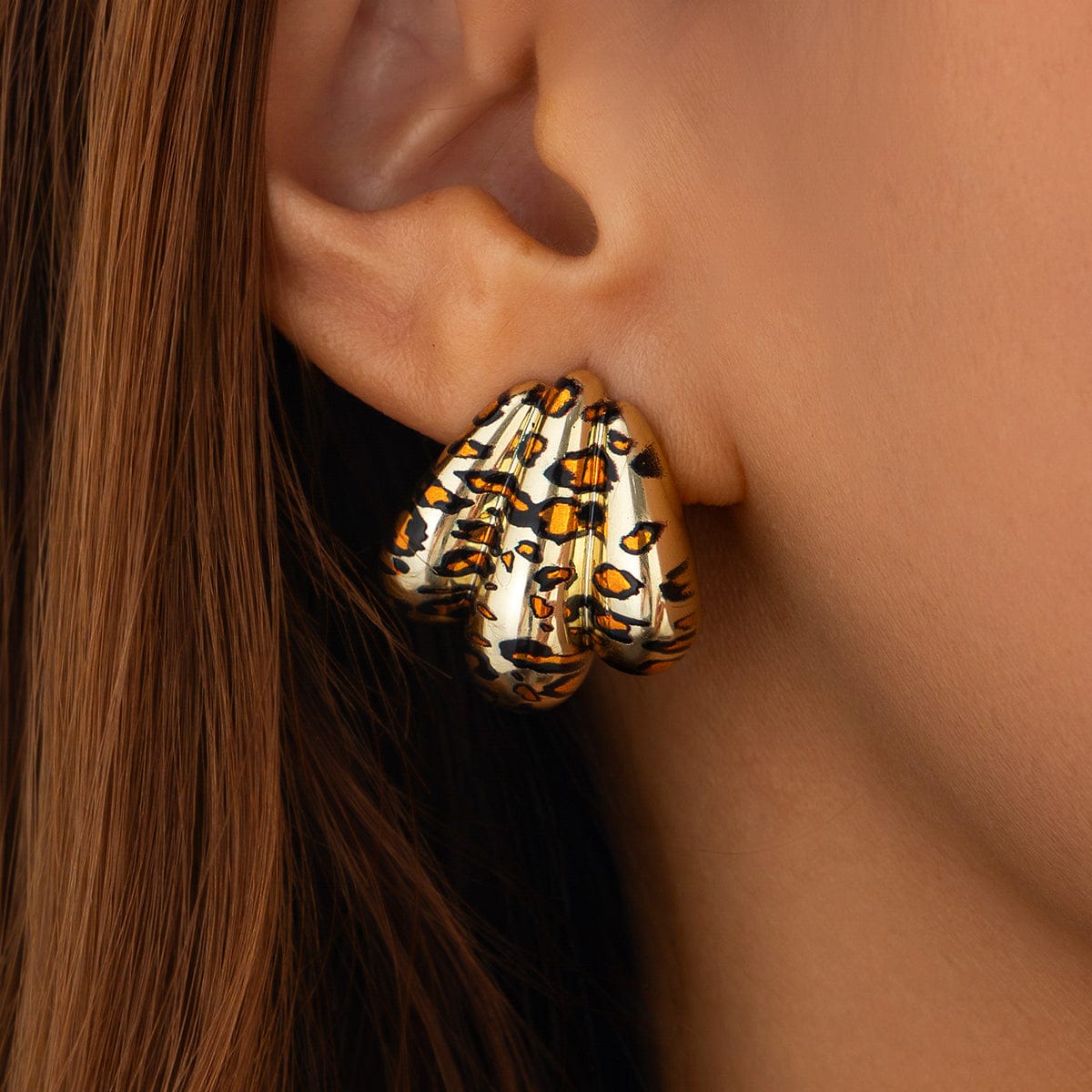 Abstract Gold Silver Plated Leopard Shell Shaped Earrings