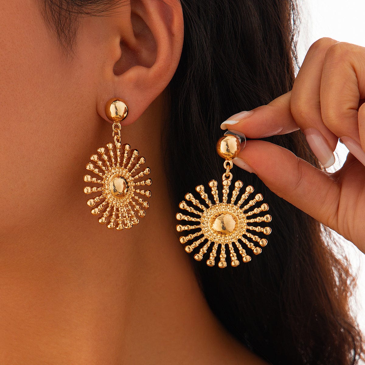 Abstract Gold Silver Plated  Sunflower Dangle Earrings