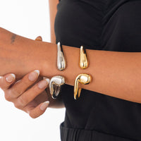 Thumbnail for Abstract Gold Silver Tone Asymmetric Waterdrop Bangle Bracelet - ArtGalleryZen