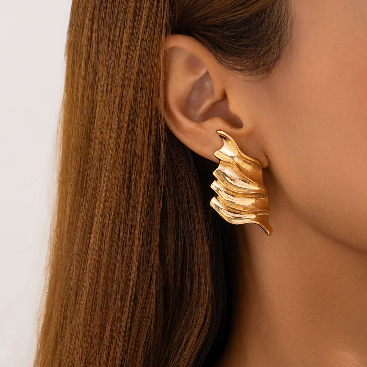 Abstract Gold Silver Tone Chunky Wing Shaped Earrings