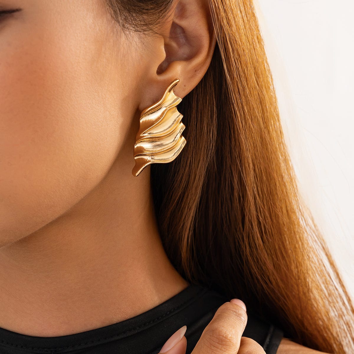 Abstract Gold Silver Tone Chunky Wing Shaped Earrings