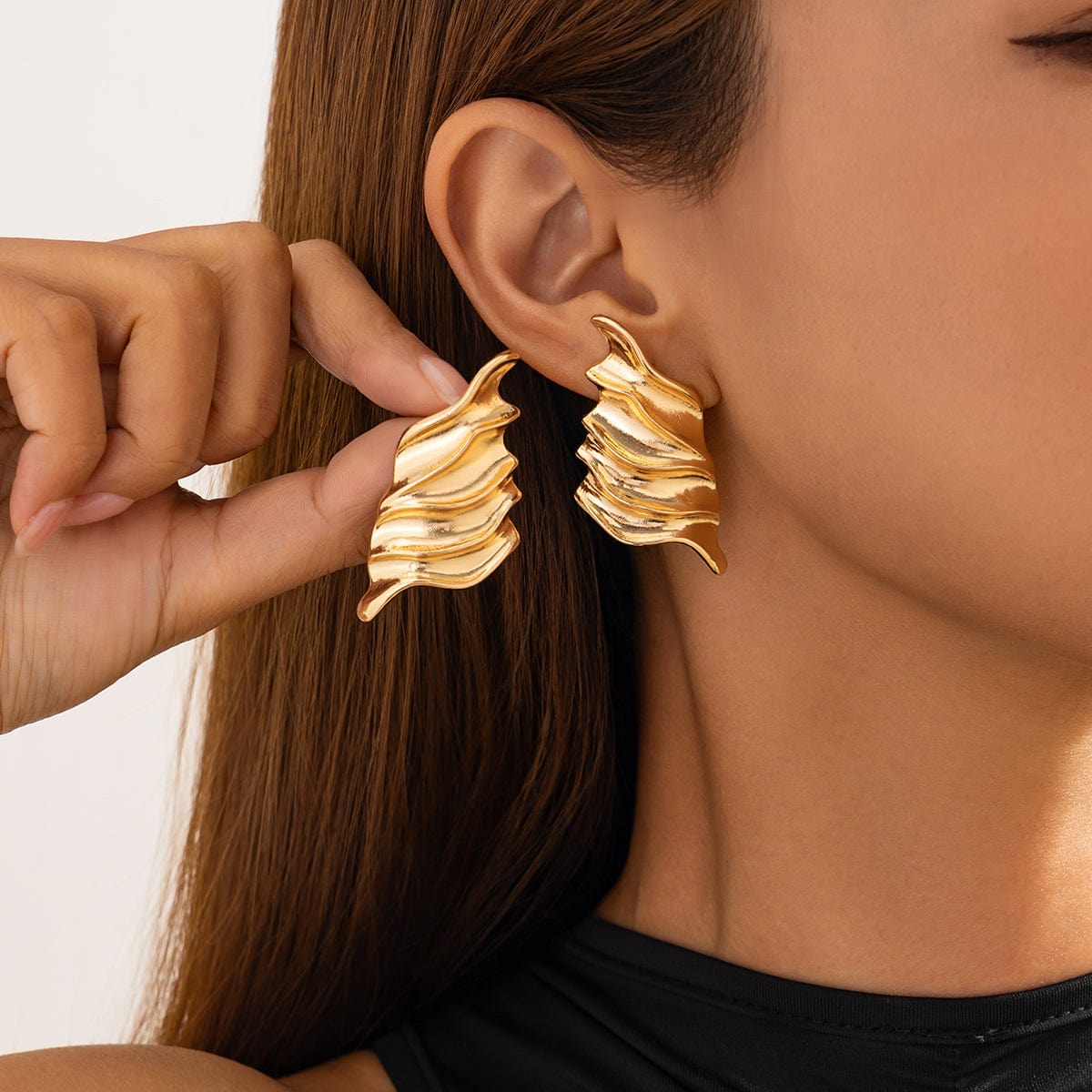 Abstract Gold Silver Tone Chunky Wing Shaped Earrings