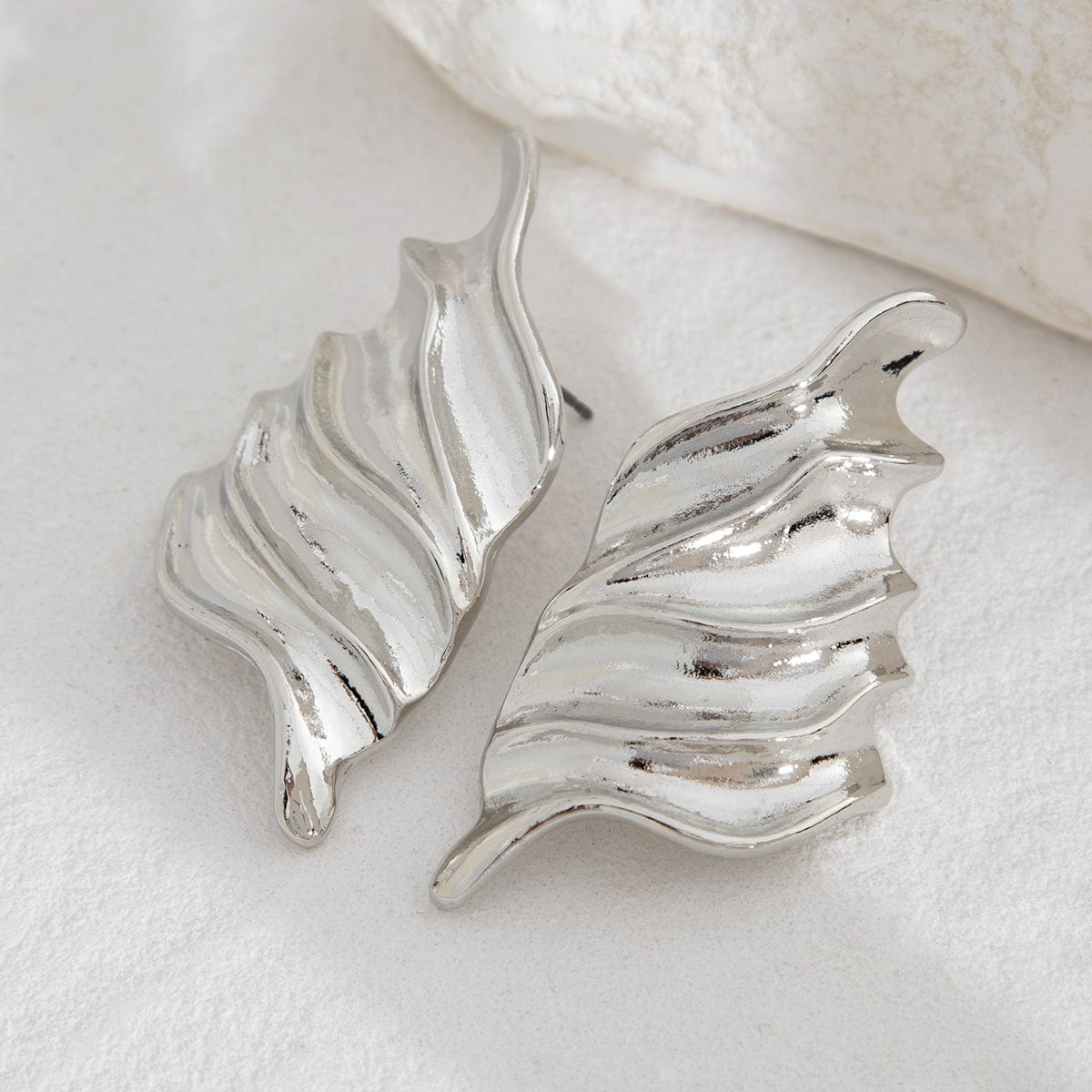 Abstract Gold Silver Tone Chunky Wing Shaped Earrings