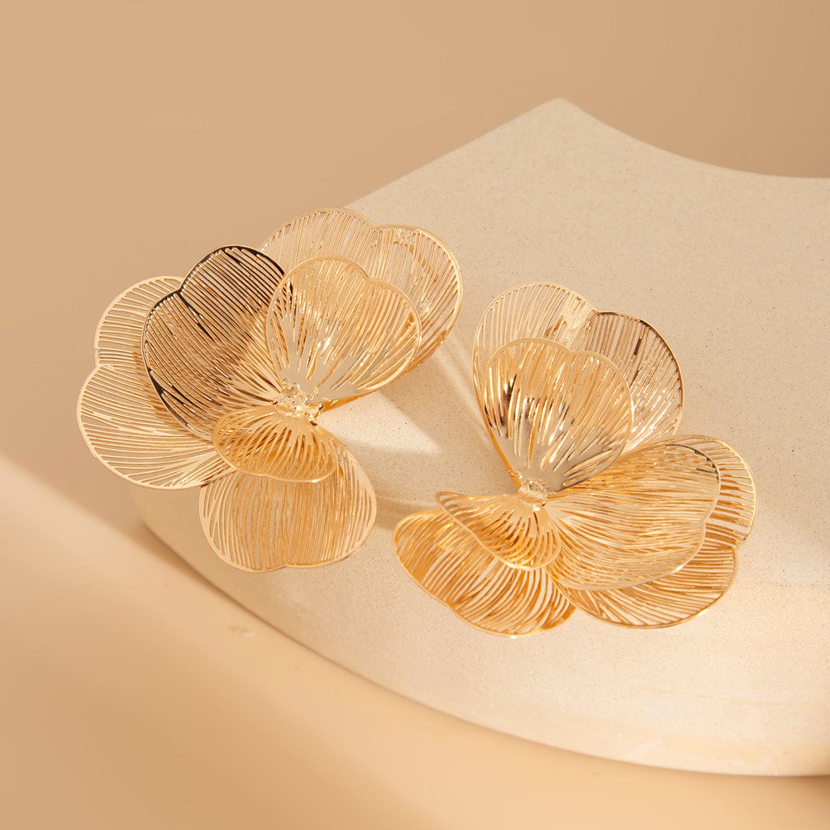 Abstract Gold Silver Tone Hollow Ginkgo Leaf Earrings