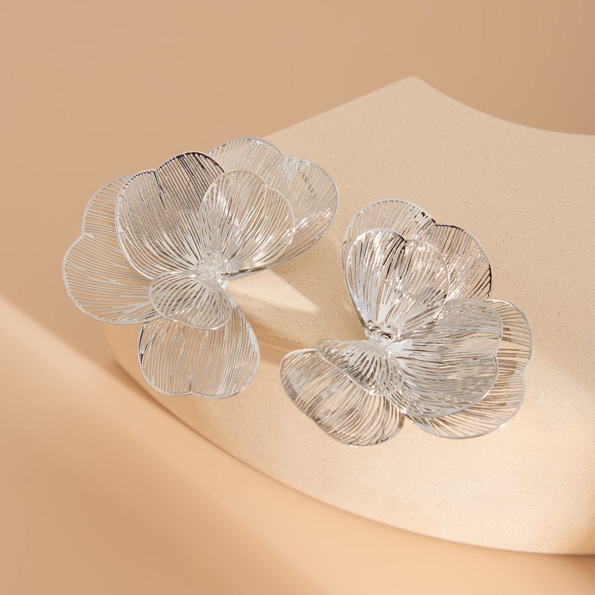 Abstract Gold Silver Tone Hollow Ginkgo Leaf Earrings