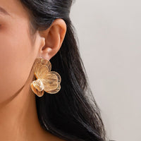 Thumbnail for Abstract Gold Silver Tone Hollow Ginkgo Leaf Earrings