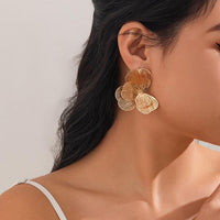Thumbnail for Abstract Gold Silver Tone Hollow Ginkgo Leaf Earrings