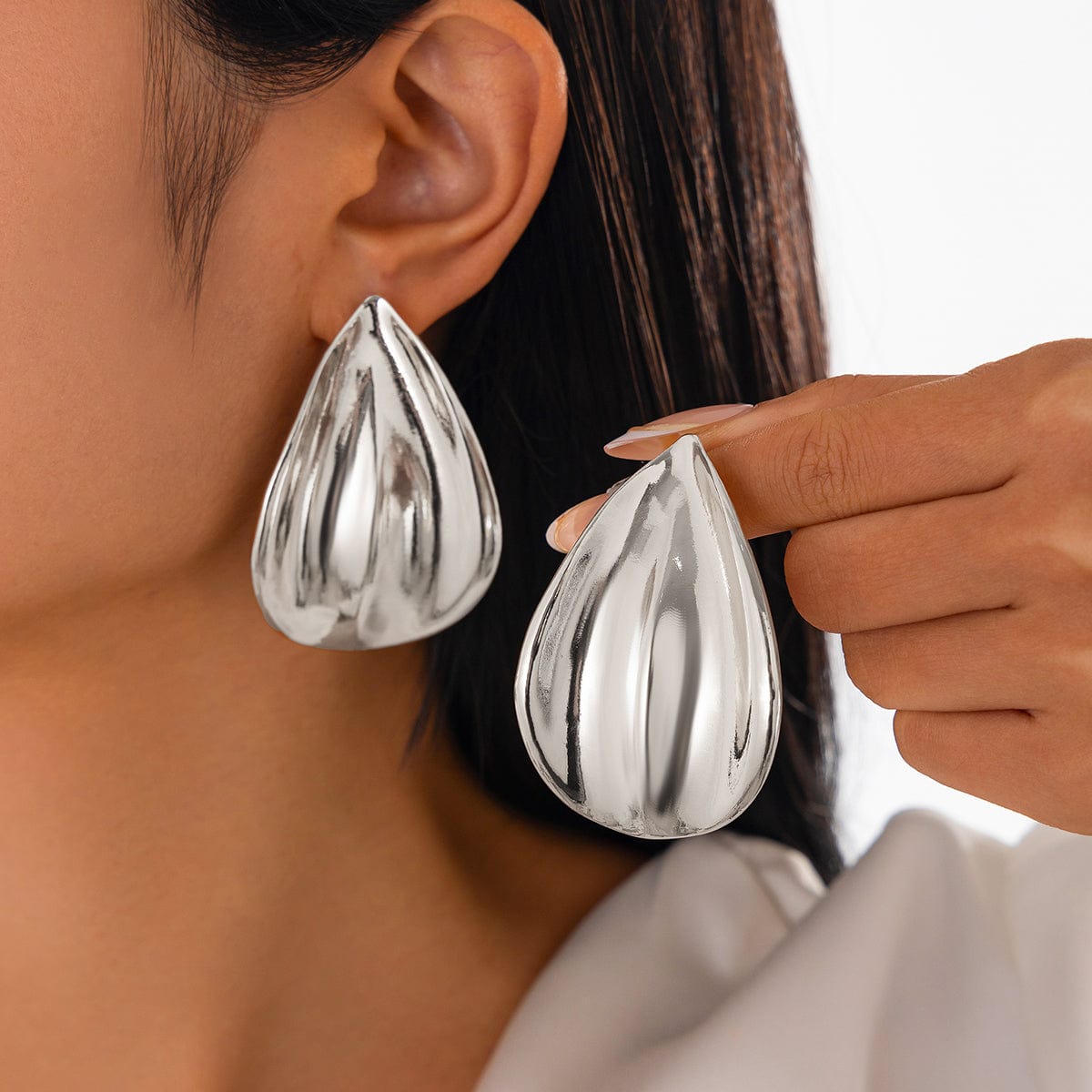 Abstract Gold Silver Tone Textured Waterdrop Earrings - ArtGalleryZen