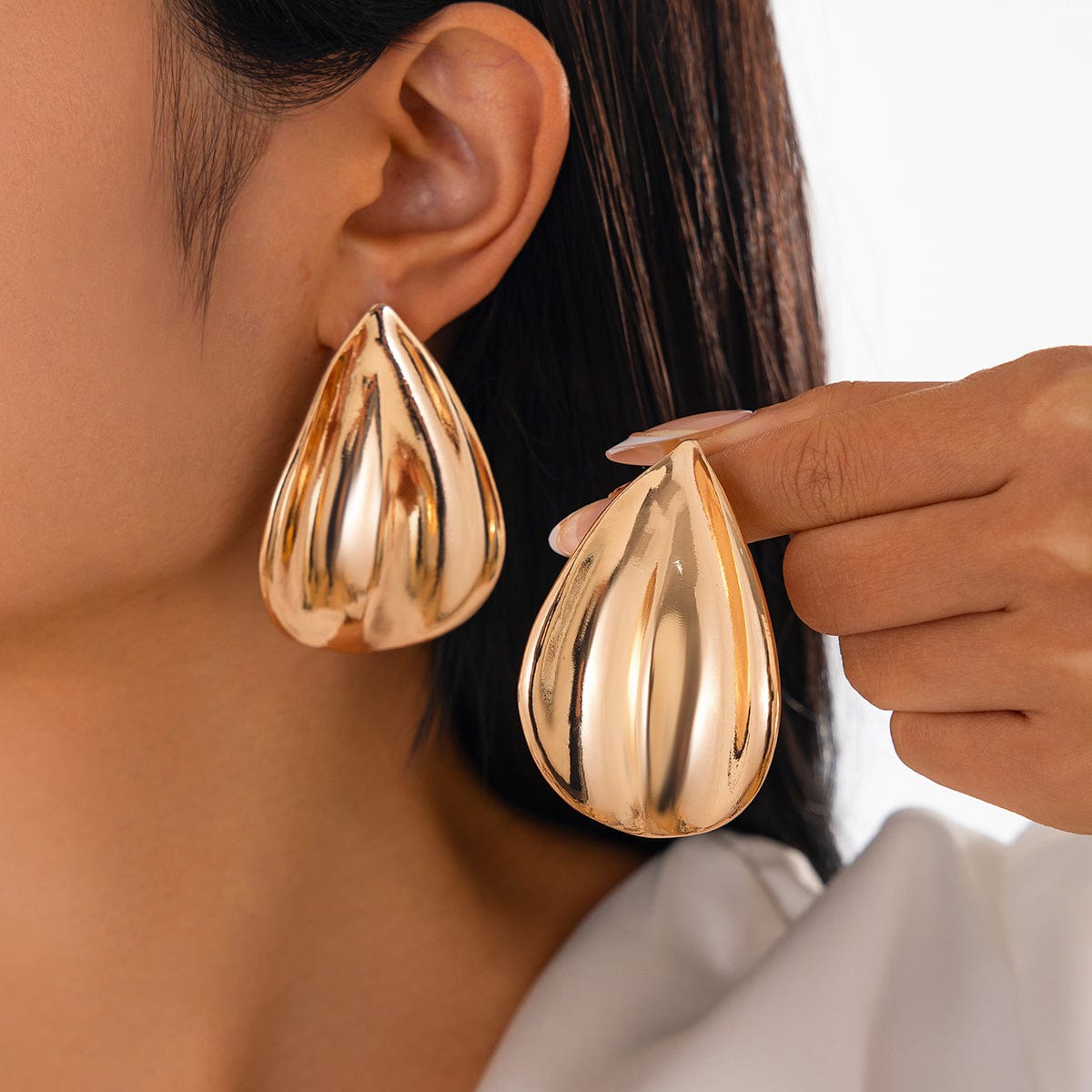 Abstract Gold Silver Tone Textured Waterdrop Earrings - ArtGalleryZen