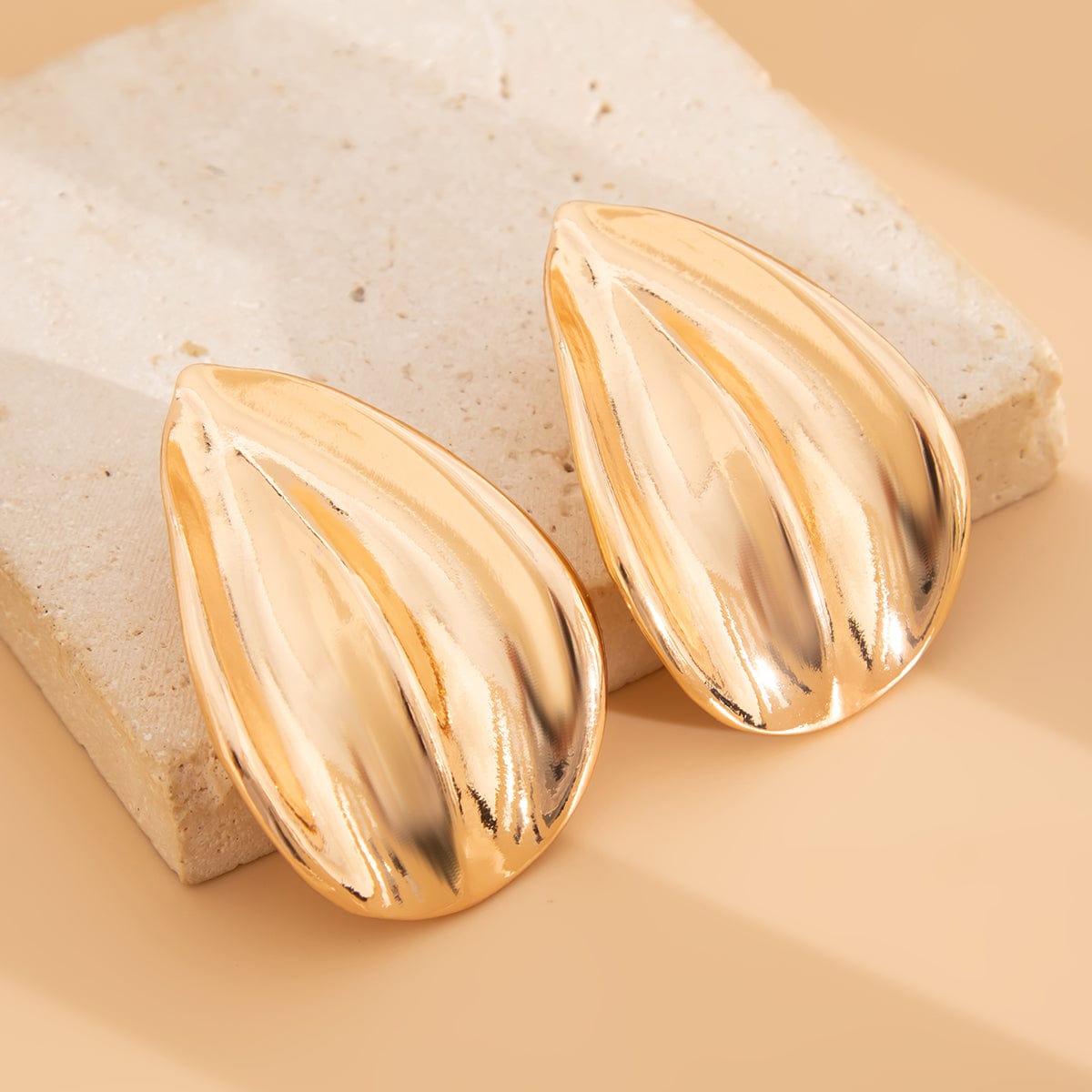 Abstract Gold Silver Tone Textured Waterdrop Earrings - ArtGalleryZen
