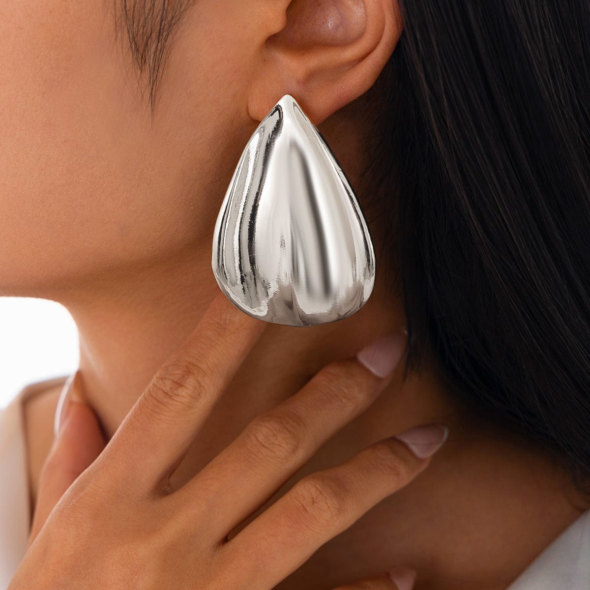 Abstract Gold Silver Tone Textured Waterdrop Earrings - ArtGalleryZen