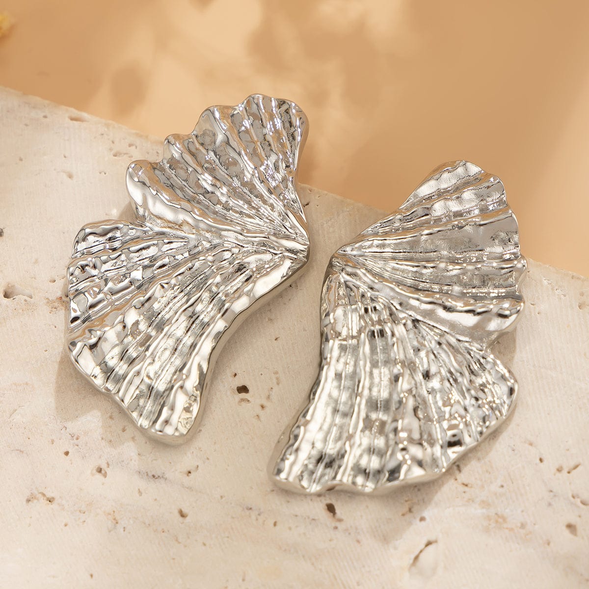 Abstract Metallic Maple Leaf Shaped Stud Earrings