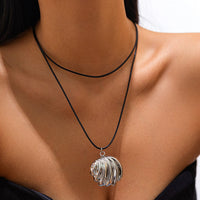Thumbnail for Abstract Metallic Shell Pendant Wax Cord String Necklace - ArtGalleryZen
