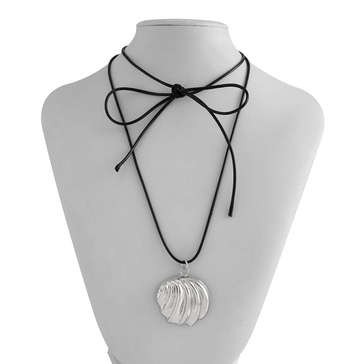 Abstract Metallic Shell Pendant Wax Cord String Necklace - ArtGalleryZen