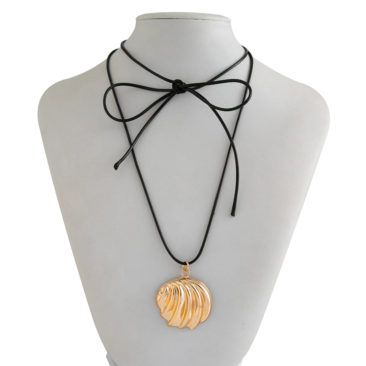 Abstract Metallic Shell Pendant Wax Cord String Necklace - ArtGalleryZen