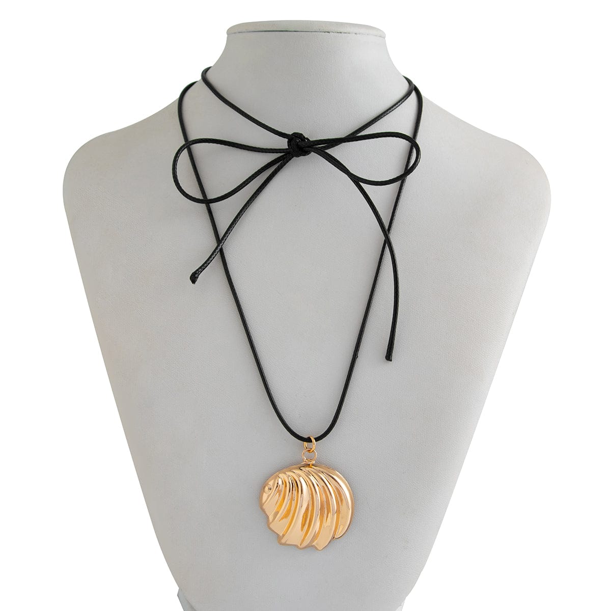 Abstract Metallic Shell Pendant Wax Cord String Necklace