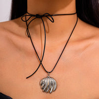 Thumbnail for Abstract Metallic Shell Pendant Wax Cord String Necklace