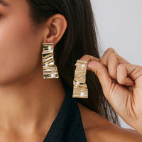 Thumbnail for Abstract Pleated Ribbon Pearl Stud Earrings - ArtGalleryZen