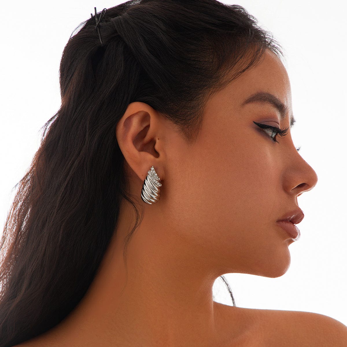 Abstract Rhinestone Inlaid Conch Shaped Earrings