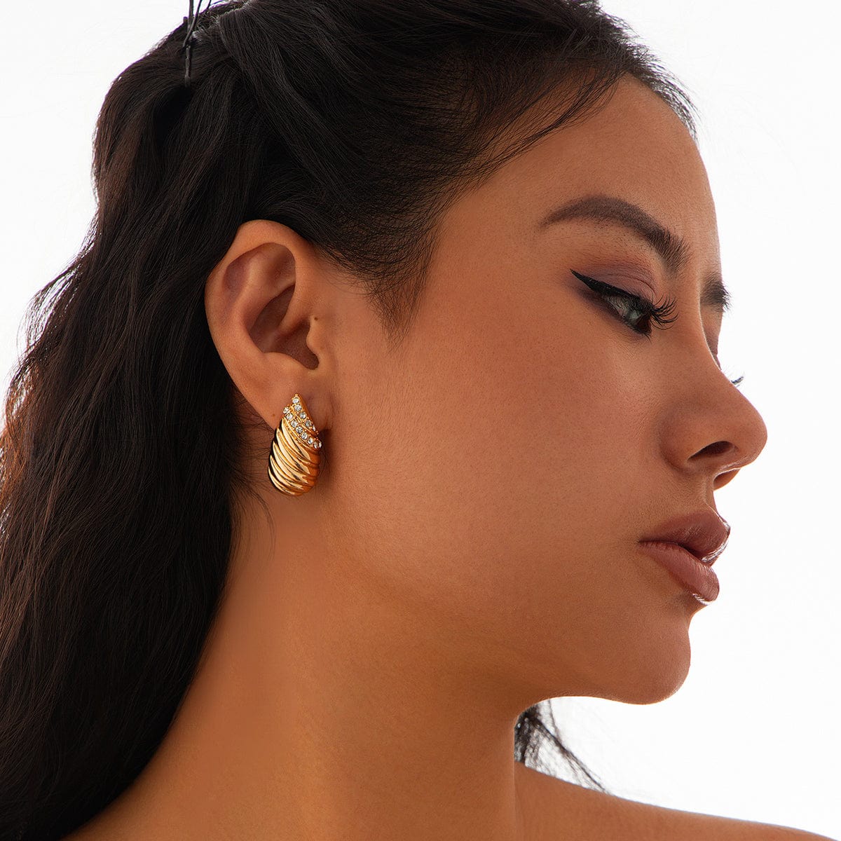 Abstract Rhinestone Inlaid Conch Shaped Earrings