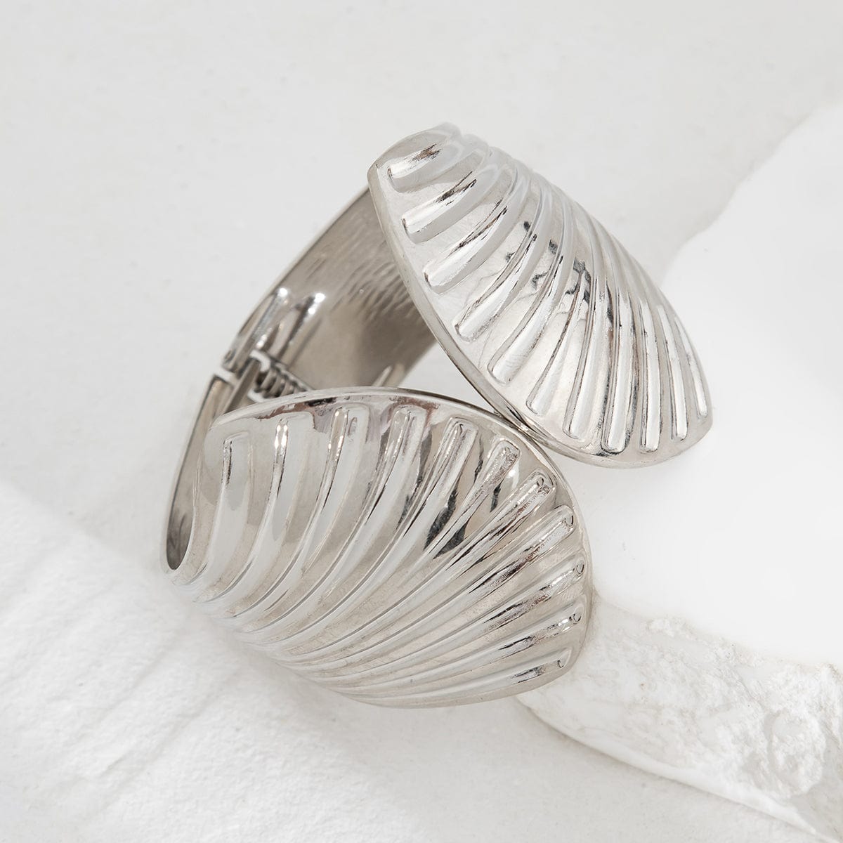 Abstract Shell Shaped Wide Cuff Bangle Bracelet - ArtGalleryZen