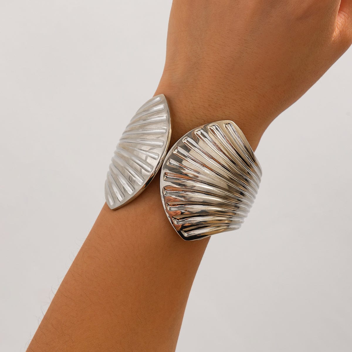 Abstract Shell Shaped Wide Cuff Bangle Bracelet