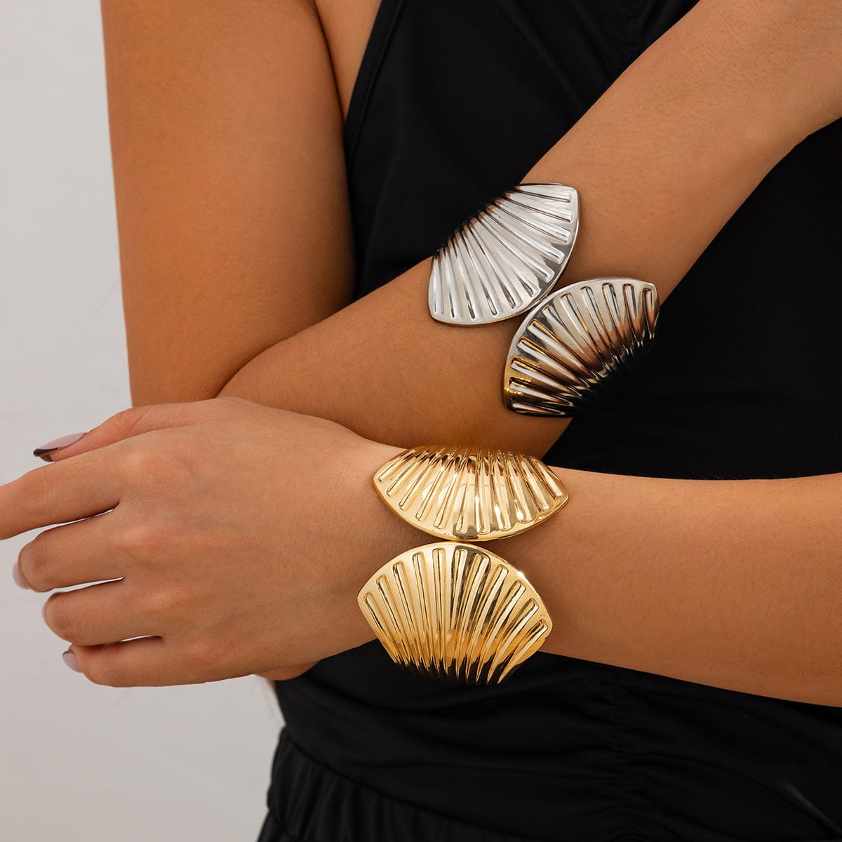 Abstract Shell Shaped Wide Cuff Bangle Bracelet