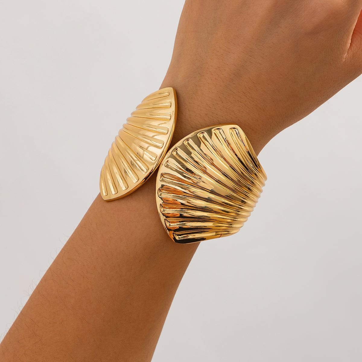 Abstract Shell Shaped Wide Cuff Bangle Bracelet