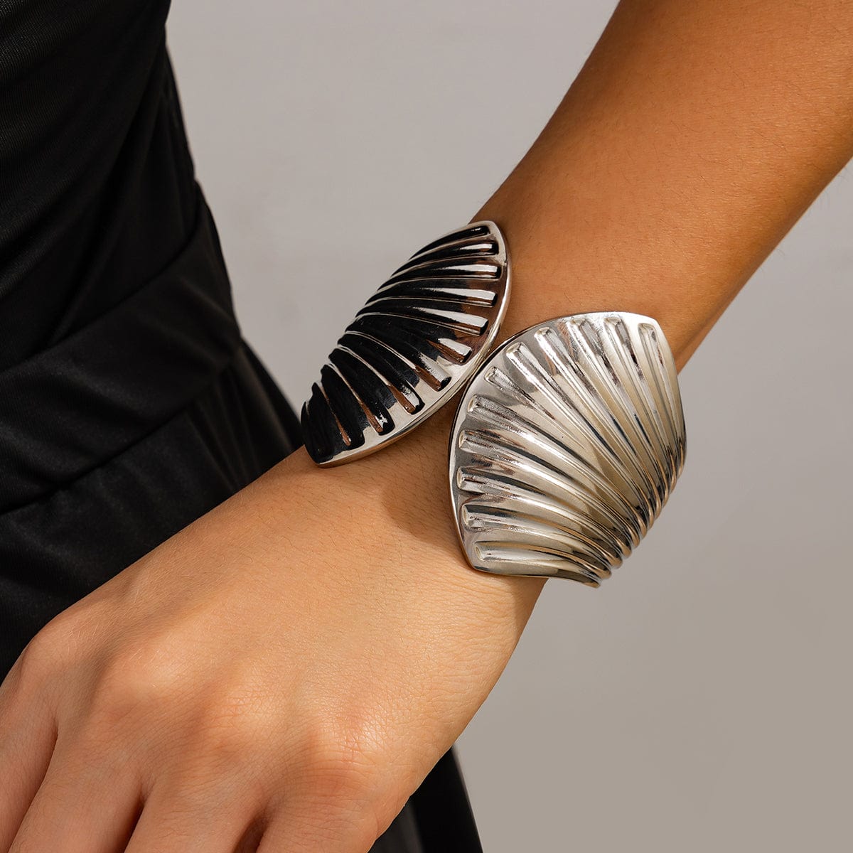 Abstract Shell Shaped Wide Cuff Bangle Bracelet