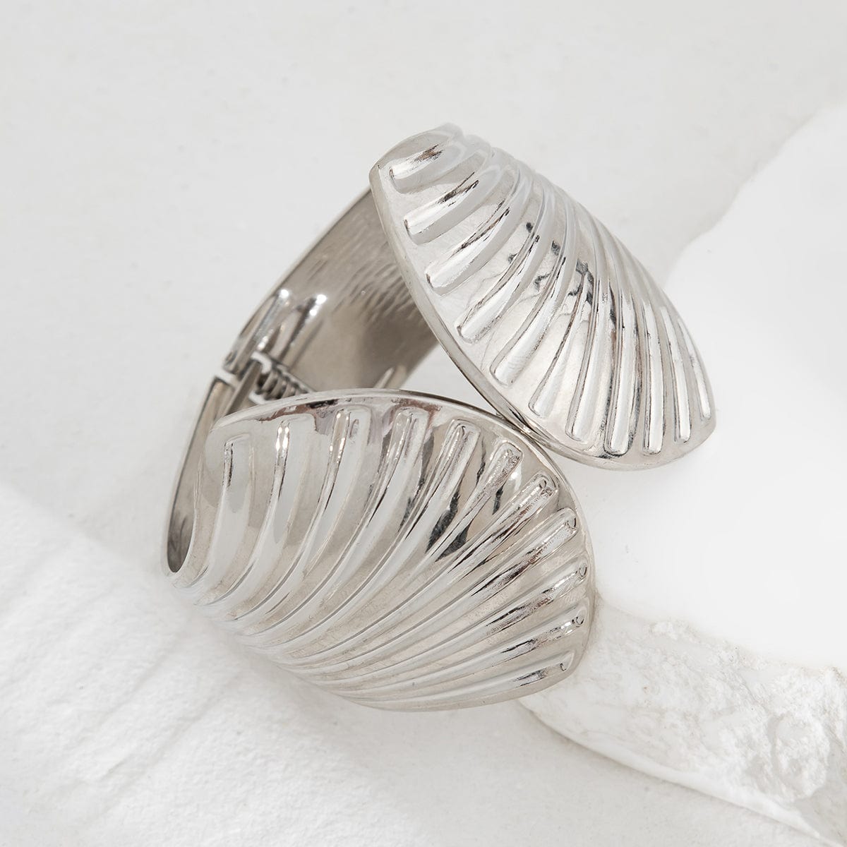 Abstract Shell Shaped Wide Cuff Bangle Bracelet