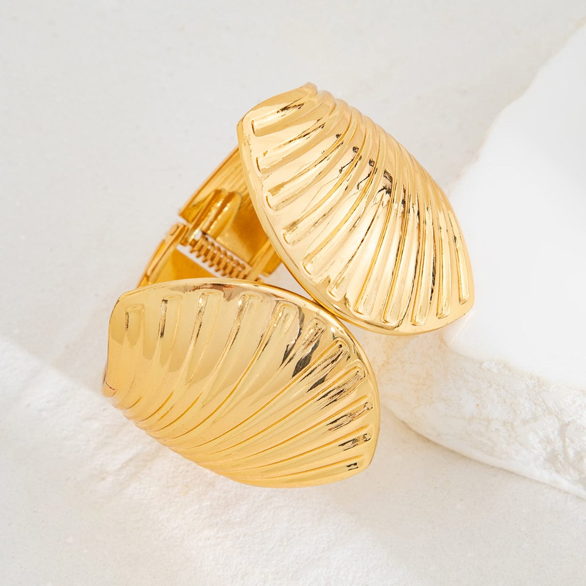 Abstract Shell Shaped Wide Cuff Bangle Bracelet