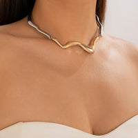 Thumbnail for Abstract Two Tone Wave Ribbon Collar Necklace