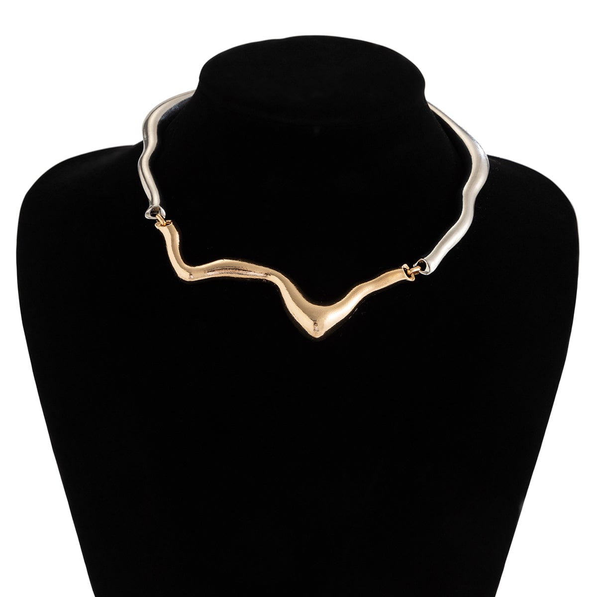 Abstract Two Tone Wave Ribbon Collar Necklace