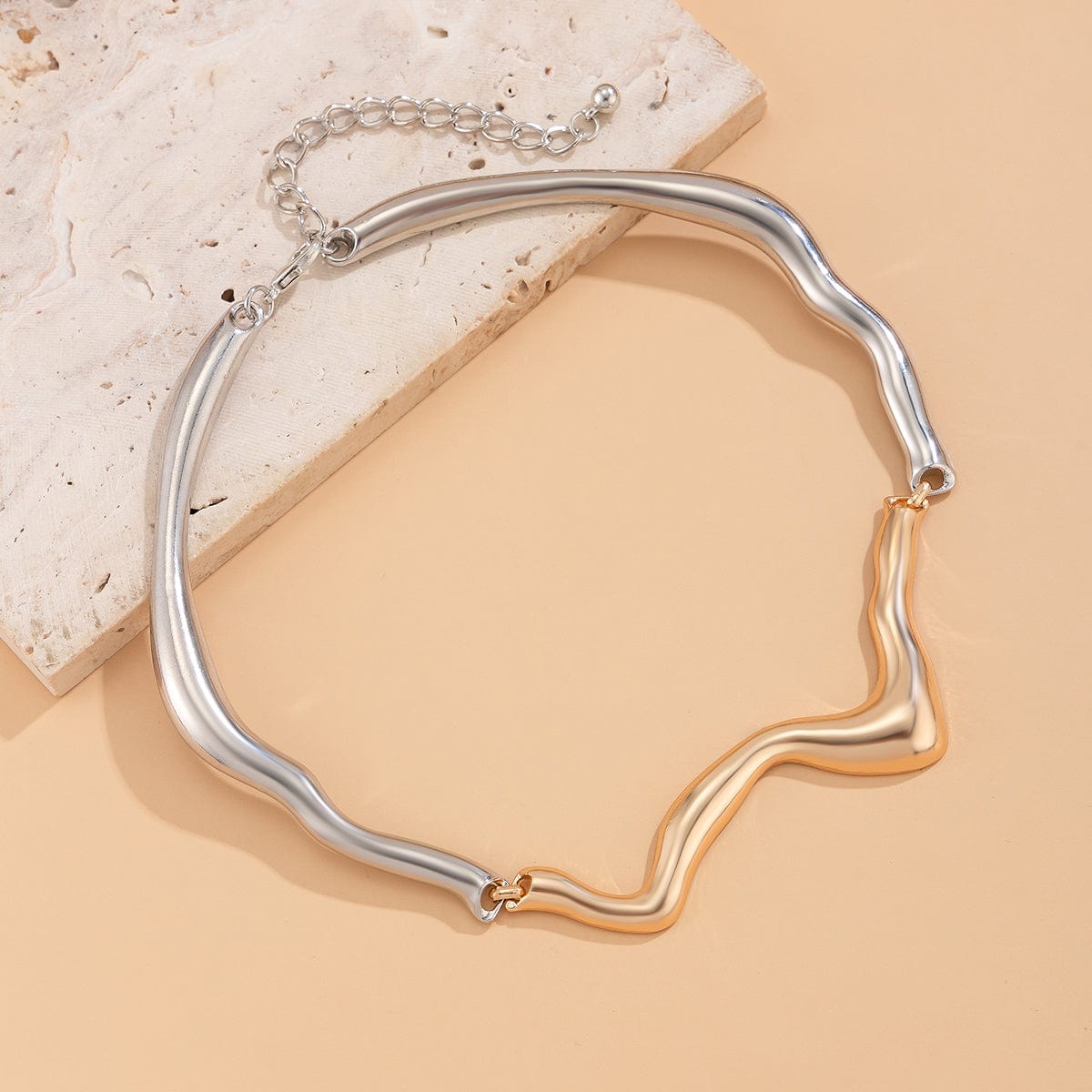 Abstract Two Tone Wave Ribbon Collar Necklace