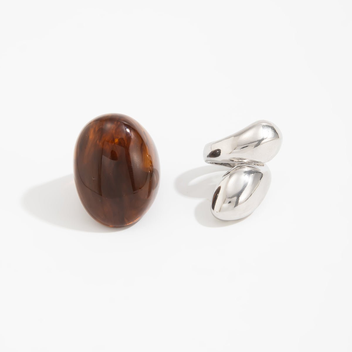 Amber Resin Ring Set 2pcs - Waterdrop Statement Rings for Women - ArtGalleryZen