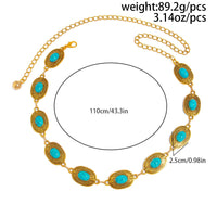 Thumbnail for Antique Gold Plated Turquoise Inlaid Carved Oval Disk Waist Chain - ArtGalleryZen