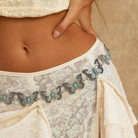 Thumbnail for Antique Gold Silver Plated Turquoise Inlaid Butterfly Waist Chain - ArtGalleryZen